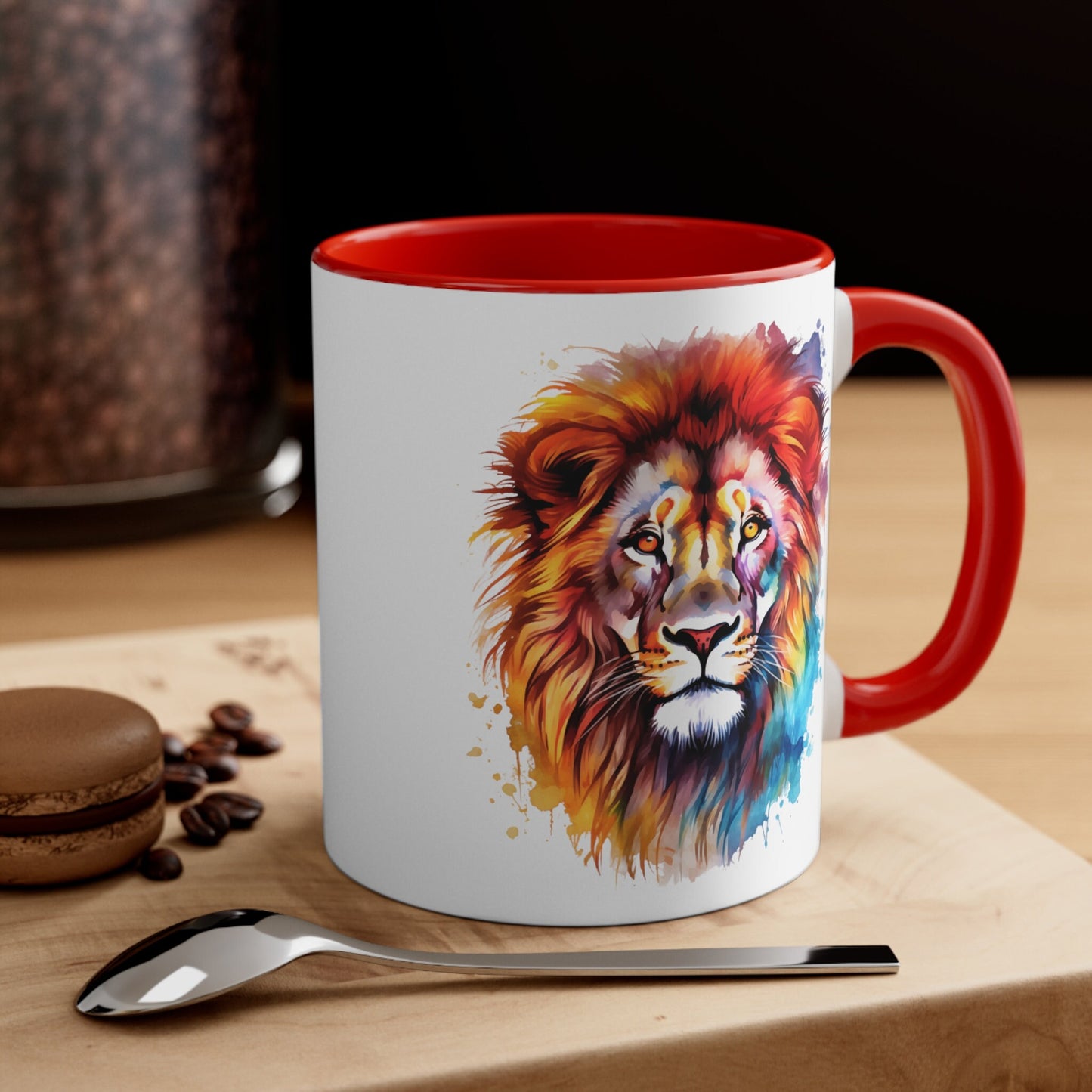 Artistic Ceramic Lion Mug - 11oz Watercolor Design for Art Lovers