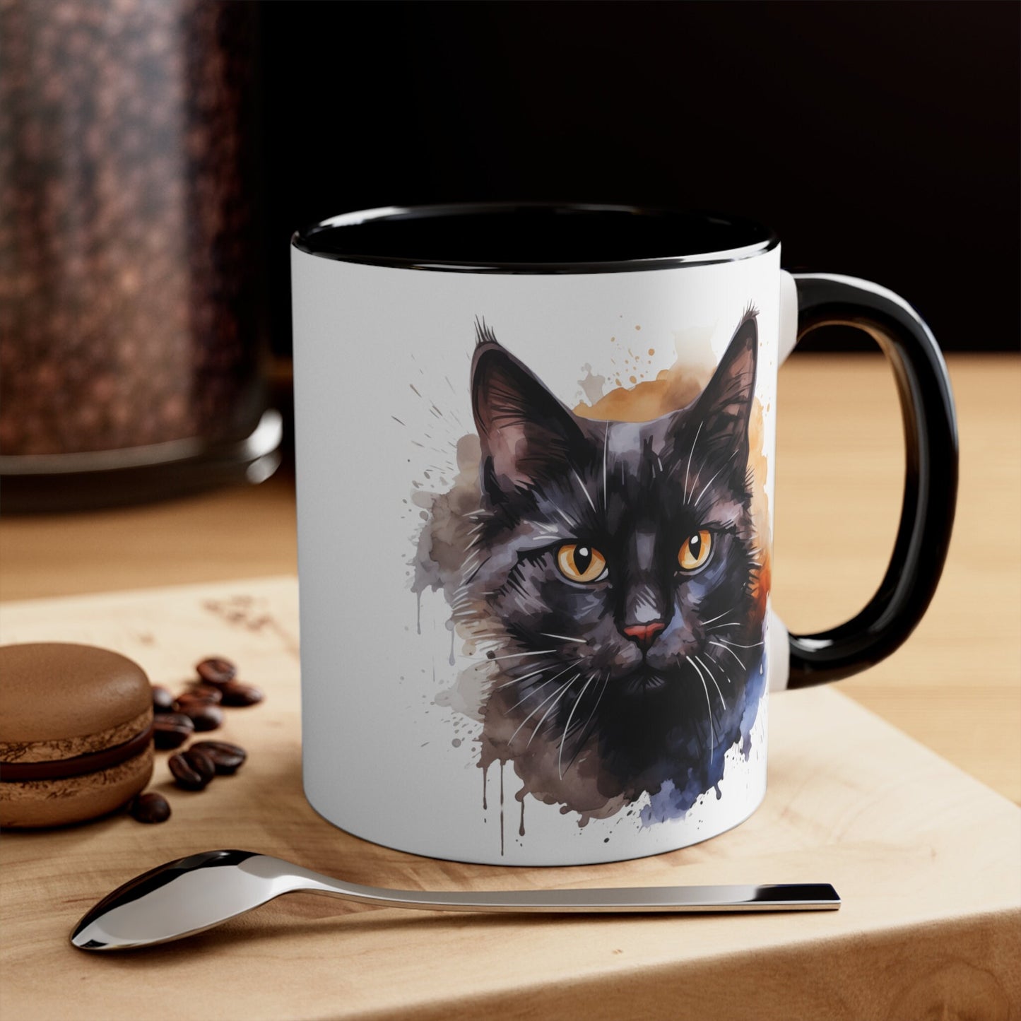 Art Lovers Ceramic Watercolor Black Cat Mug - 11oz