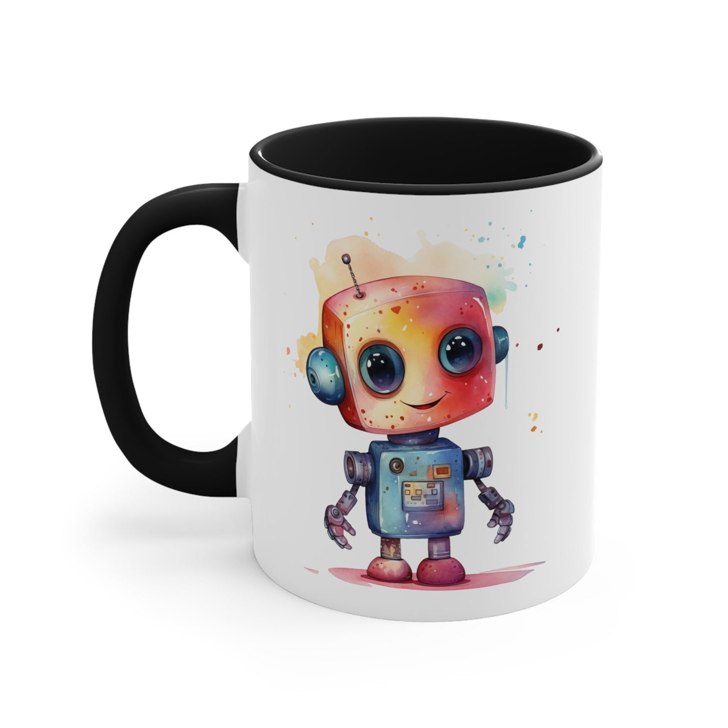 11oz Ceramic Robot Mug - Cute Watercolor Design - Unique Drinkware