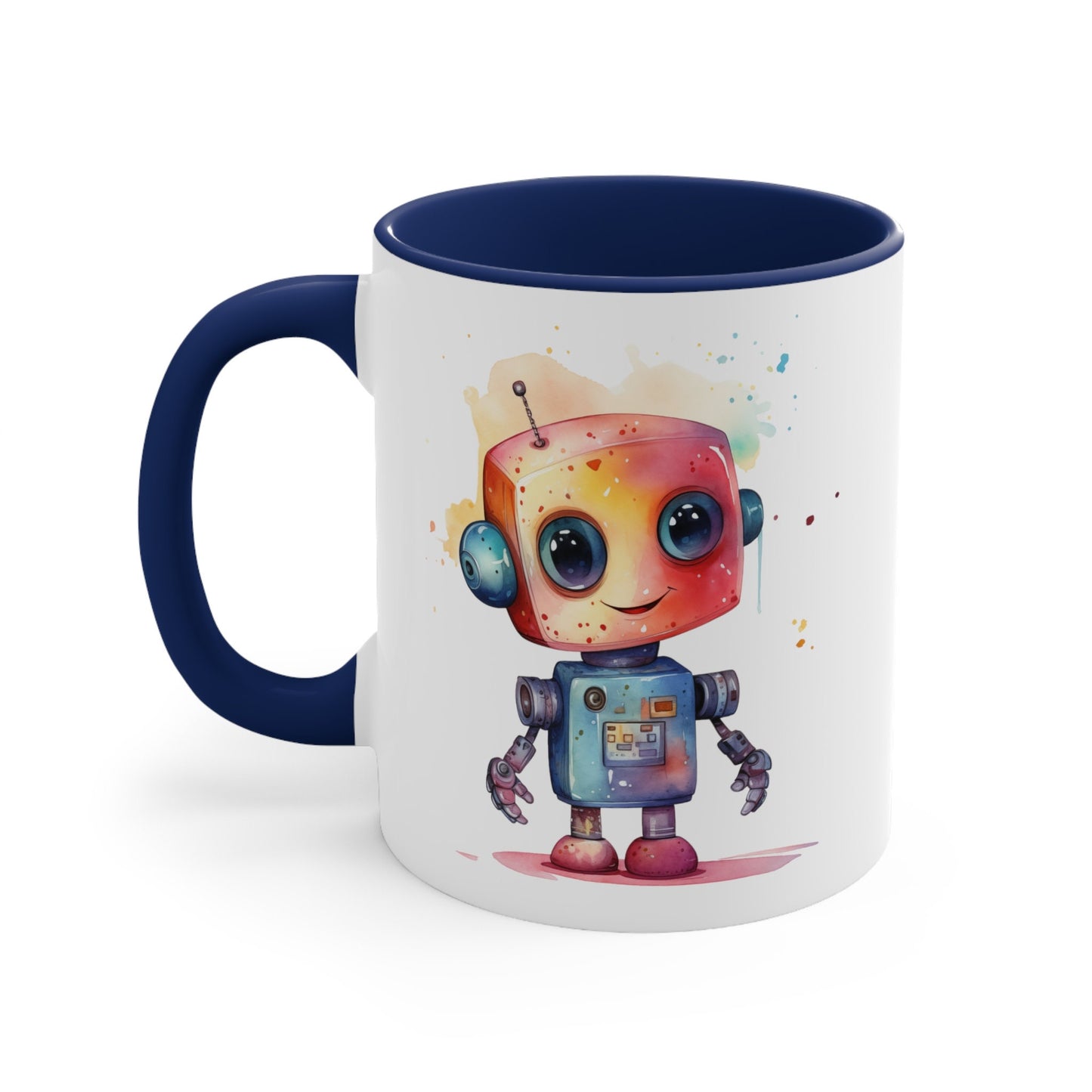 11oz Ceramic Robot Mug - Cute Watercolor Design - Unique Drinkware