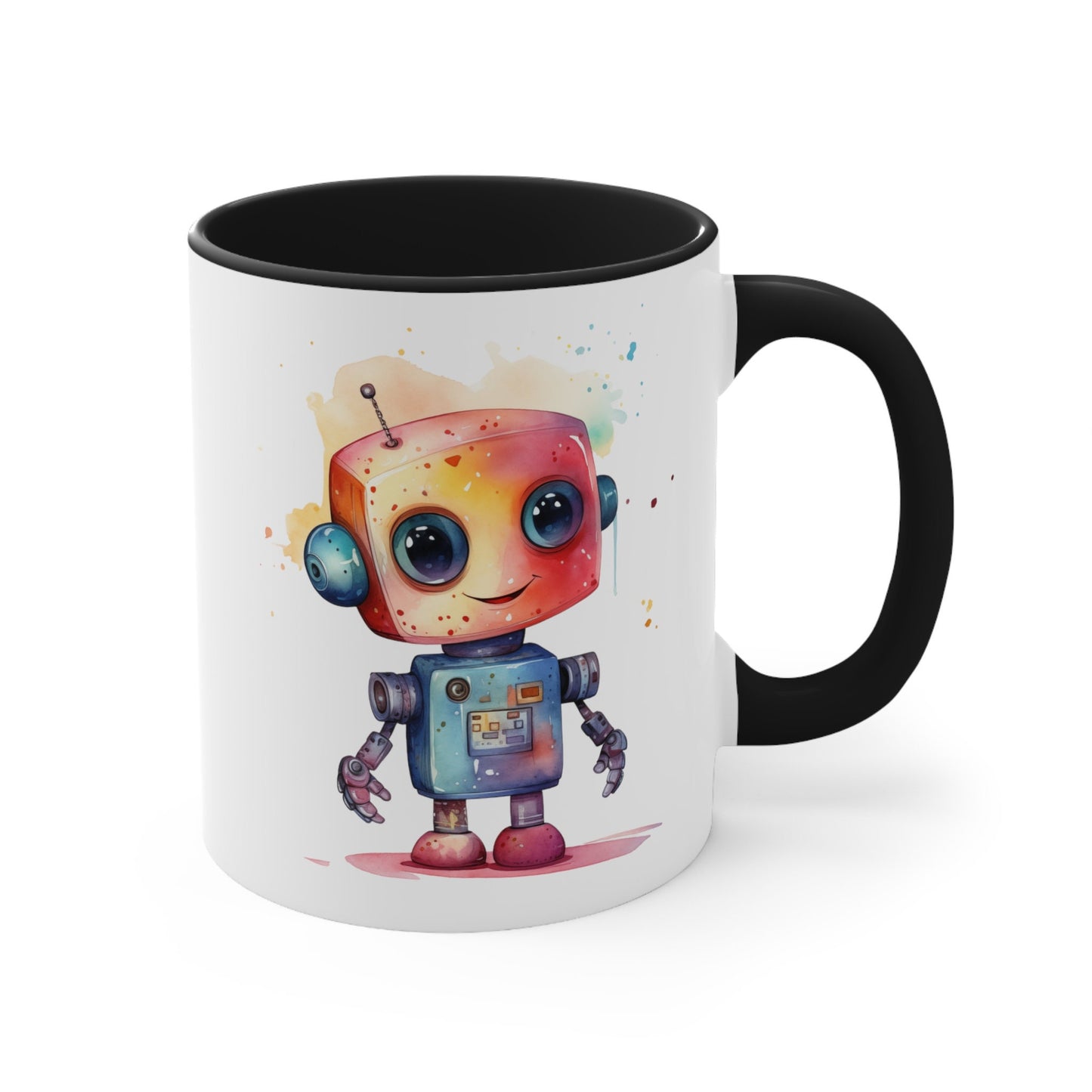 11oz Ceramic Robot Mug - Cute Watercolor Design - Unique Drinkware