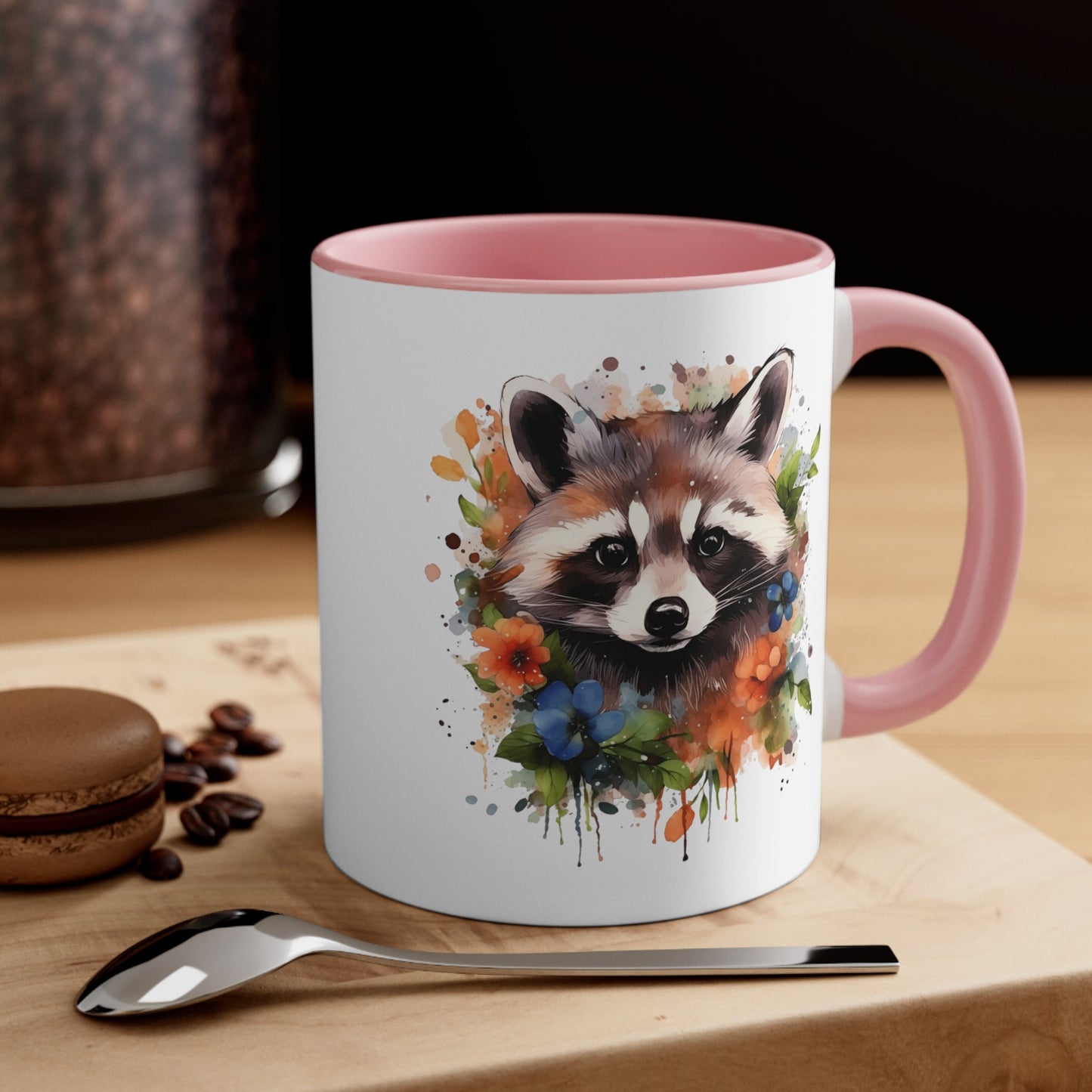 11oz Handmade Raccoon Mug with Watercolor Art - Ceramic Cup for Coffee and Tea