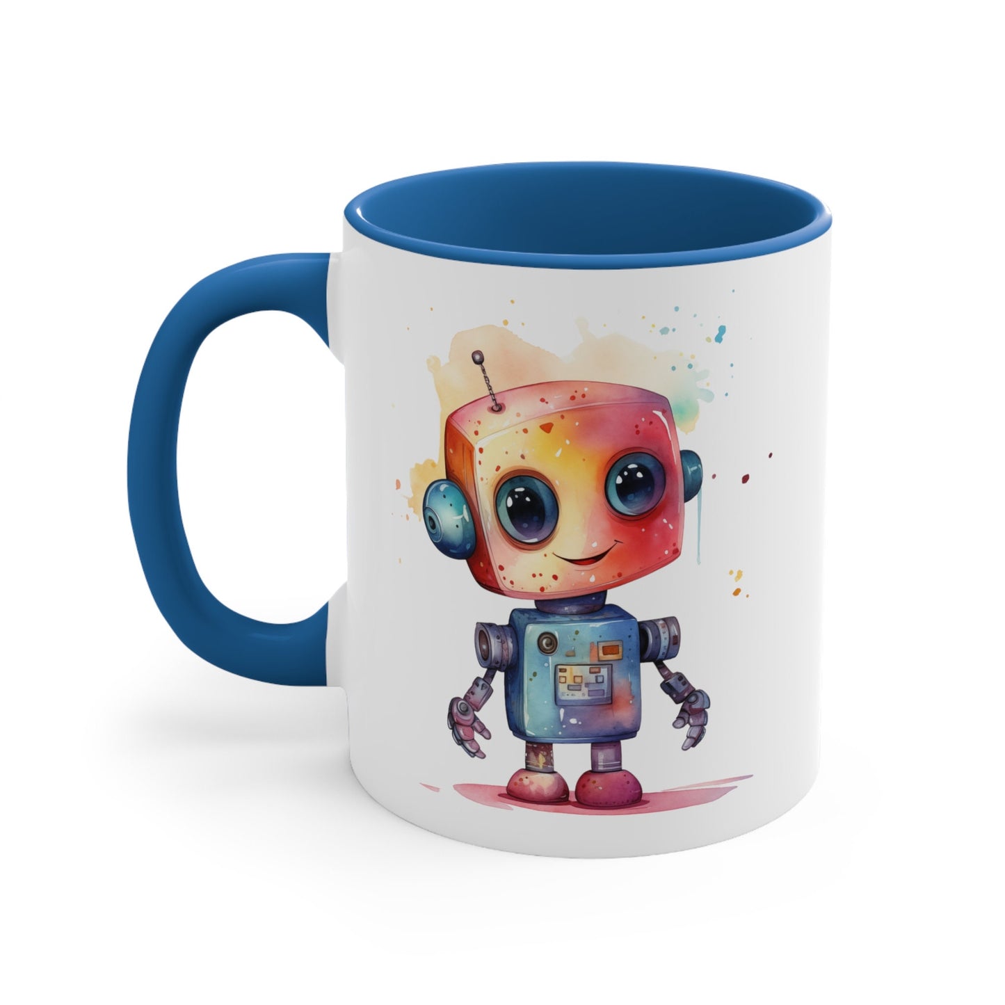 11oz Ceramic Robot Mug - Cute Watercolor Design - Unique Drinkware