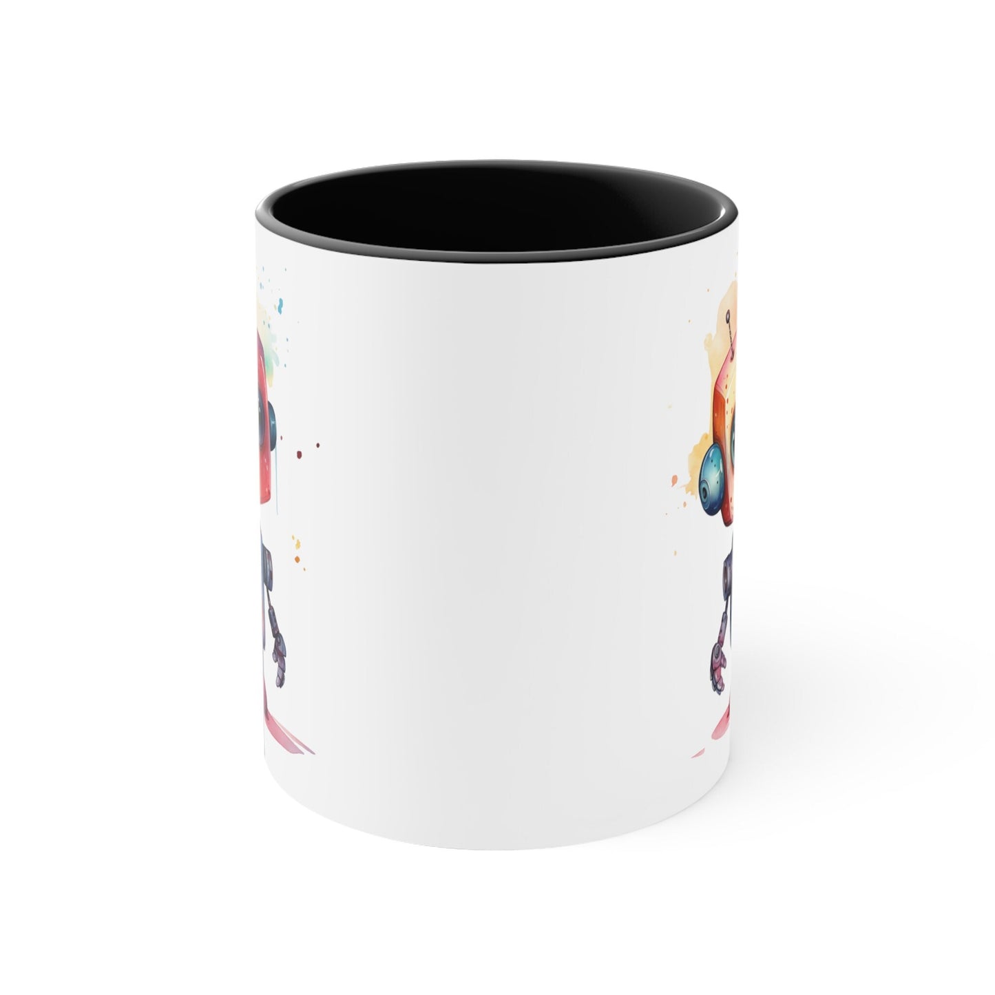 11oz Ceramic Robot Mug - Cute Watercolor Design - Unique Drinkware
