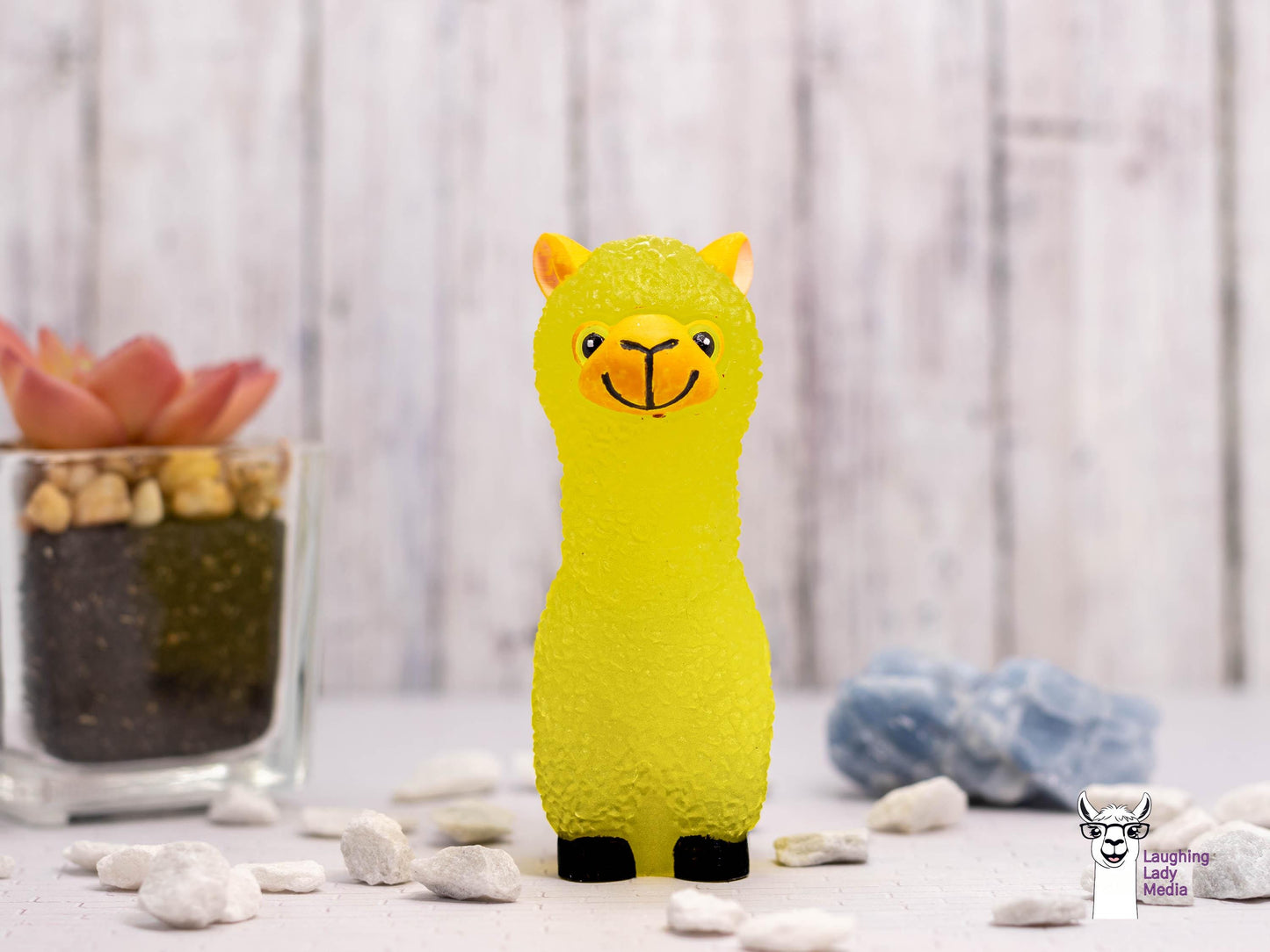 Sunshine Yellow Alpaca Figurine Colorful Hand-Painted Resin Llama