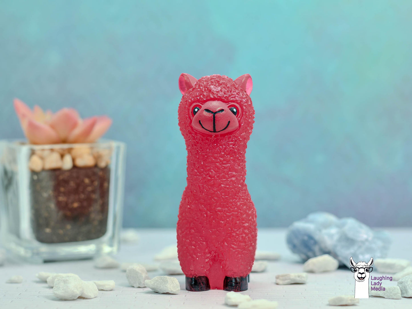 Unique Pink Llama Figurine Hand-Painted Resin Alpaca Gift
