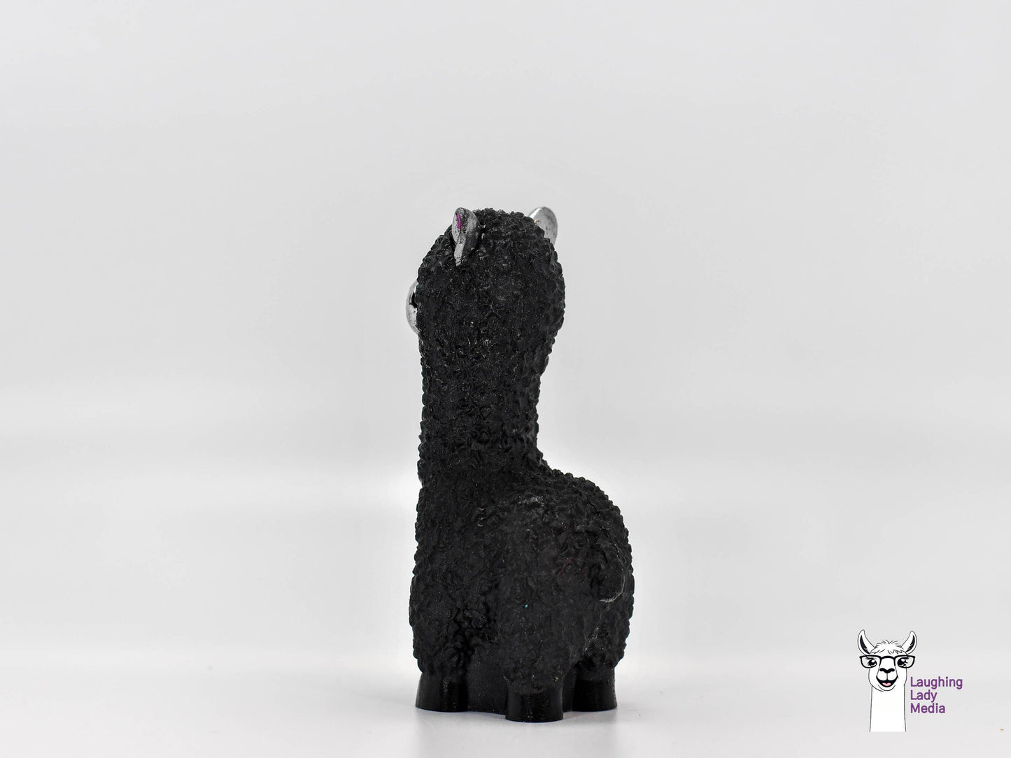 Black Resin Alpaca Figurine Handmade Silver Face Llama for Home Accent