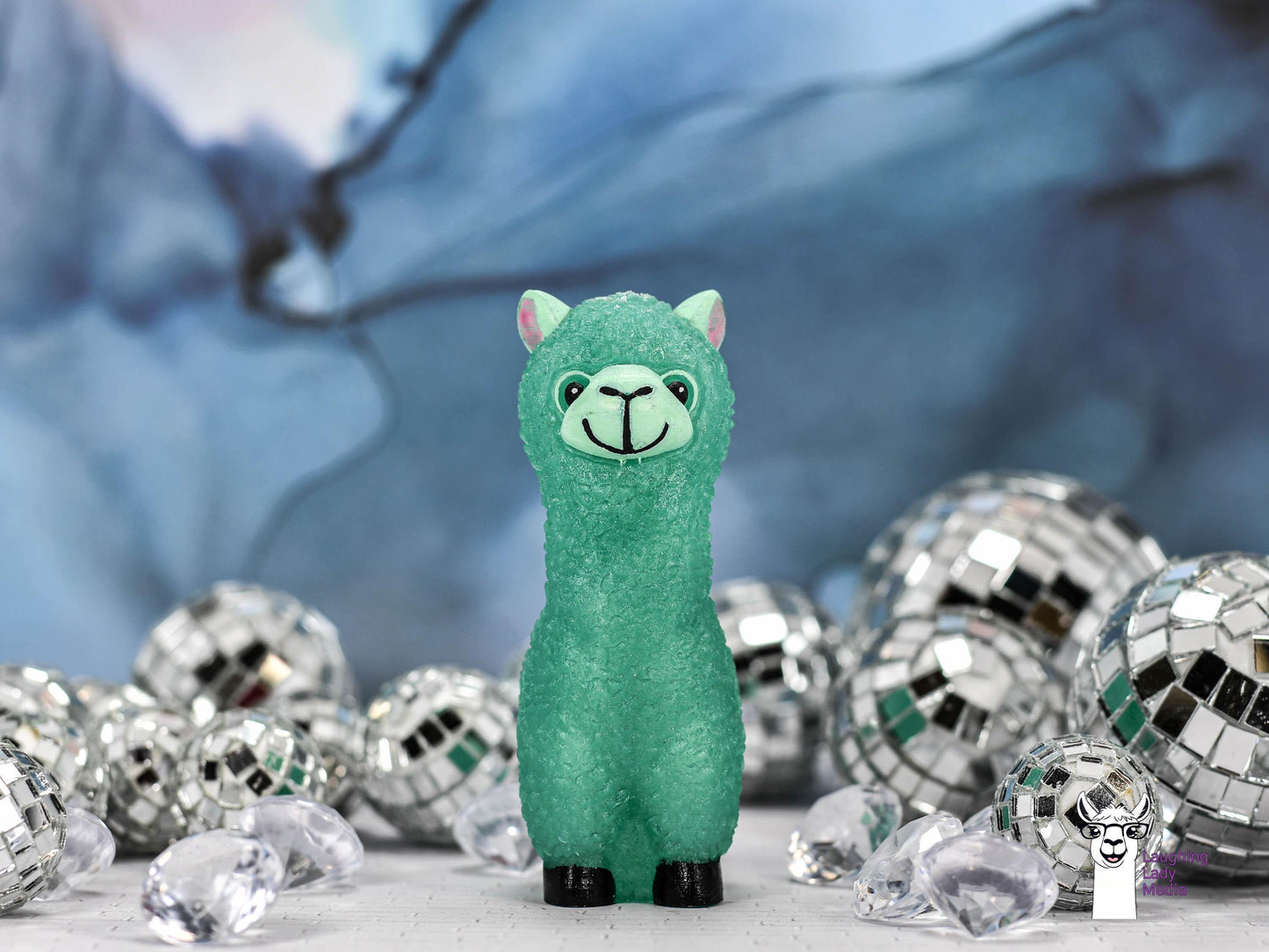 Adorable Jade Green Resin Alpaca Unique Hand-Painted Llama Décor