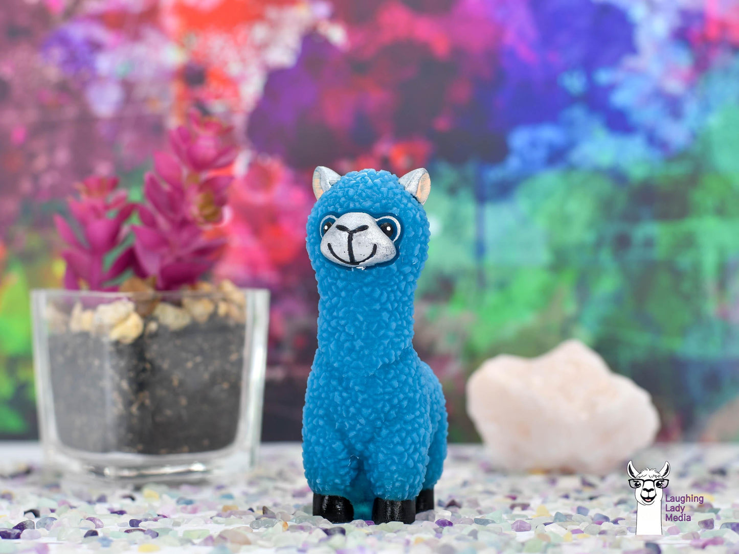 Handmade Blue Resin Alpaca with Silver Face Adorable and Unique Home Gift Idea