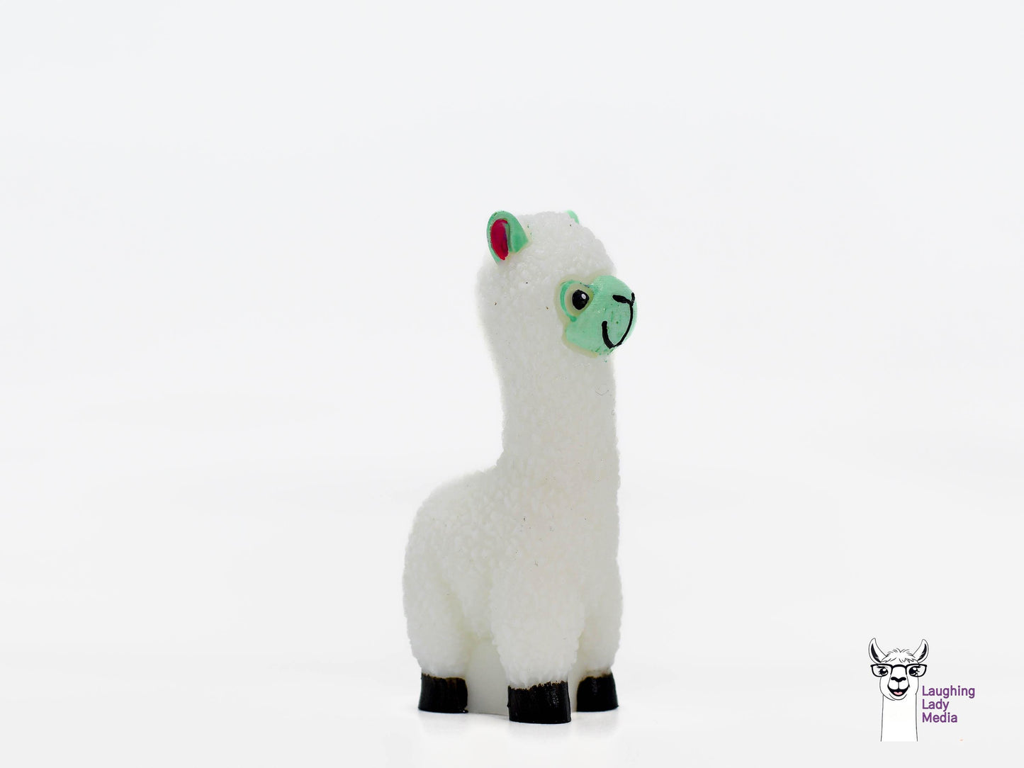 Hand-Painted White and Mint Alpaca Unique Resin Llama Home Décor