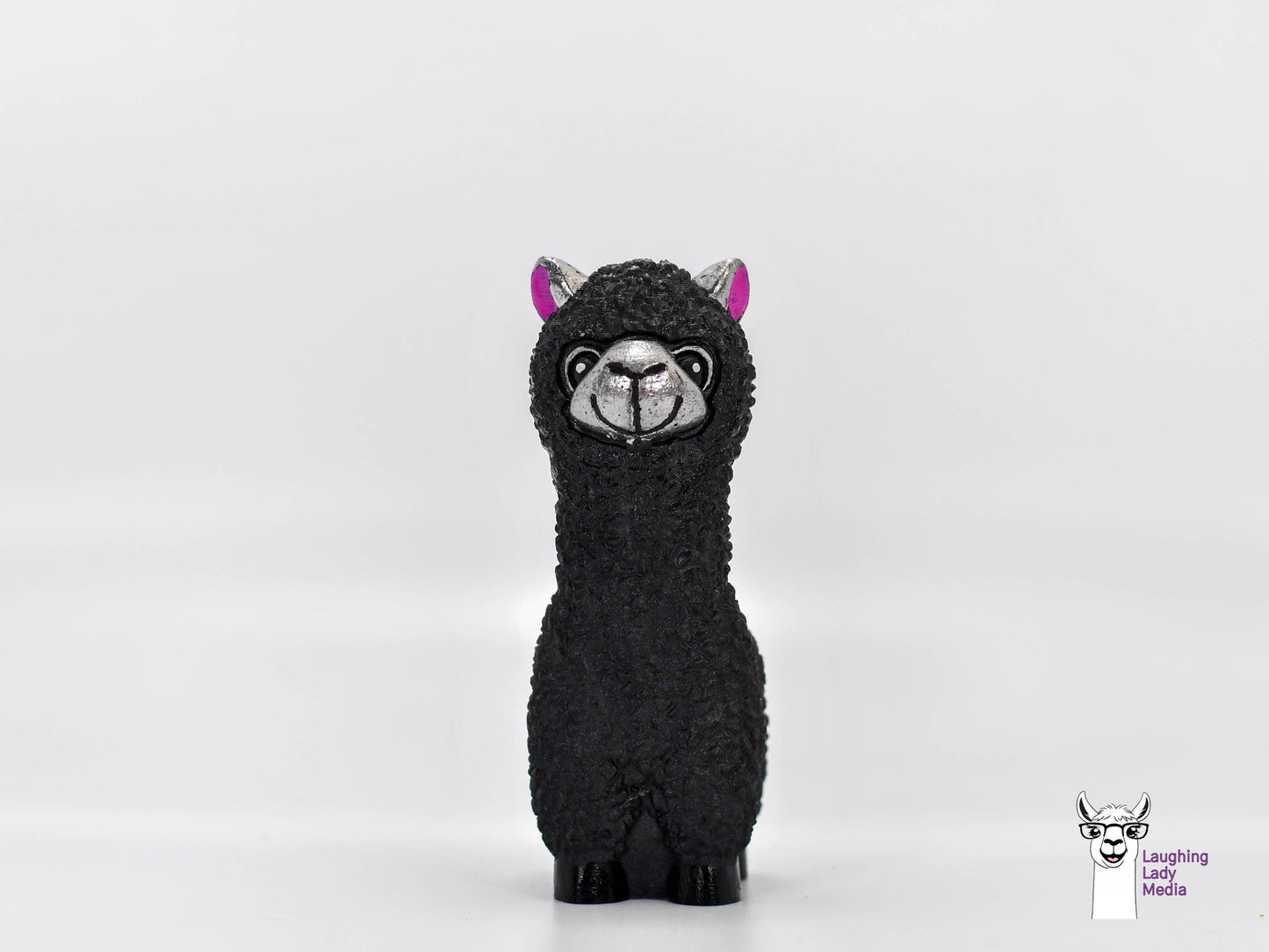Black Resin Alpaca Figurine Handmade Silver Face Llama for Home Accent