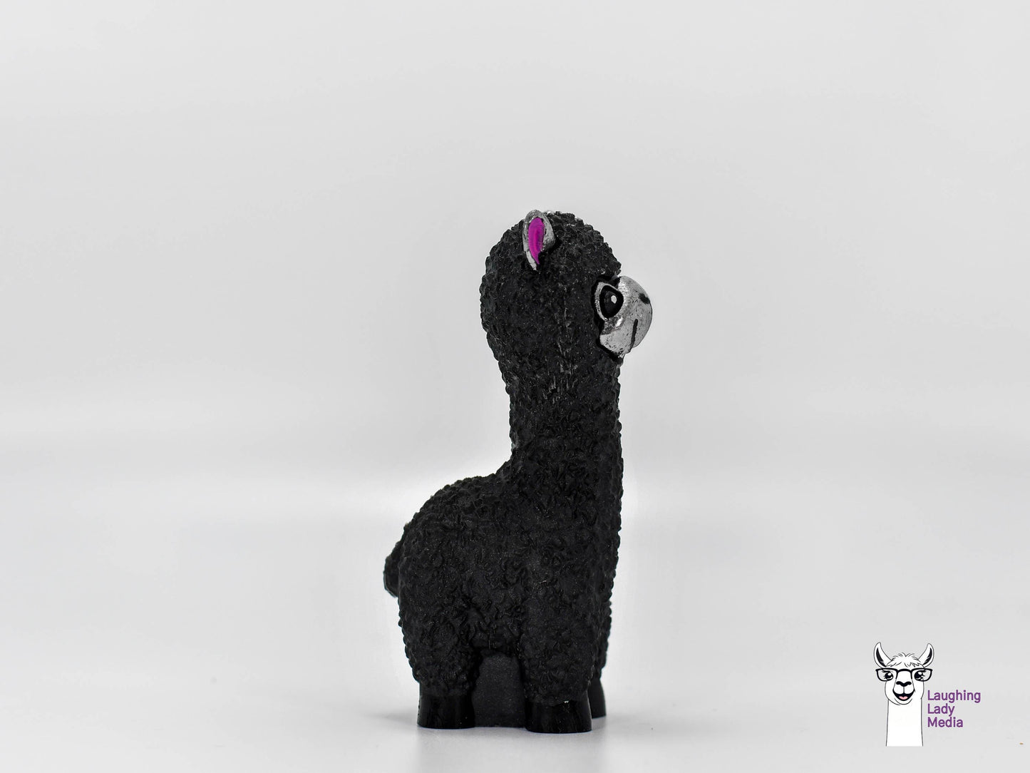 Black Resin Alpaca Figurine Handmade Silver Face Llama for Home Accent