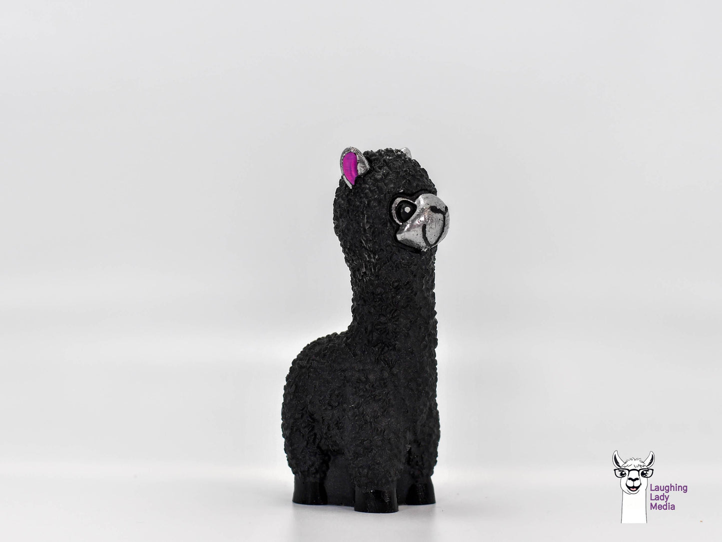 Black Resin Alpaca Figurine Handmade Silver Face Llama for Home Accent