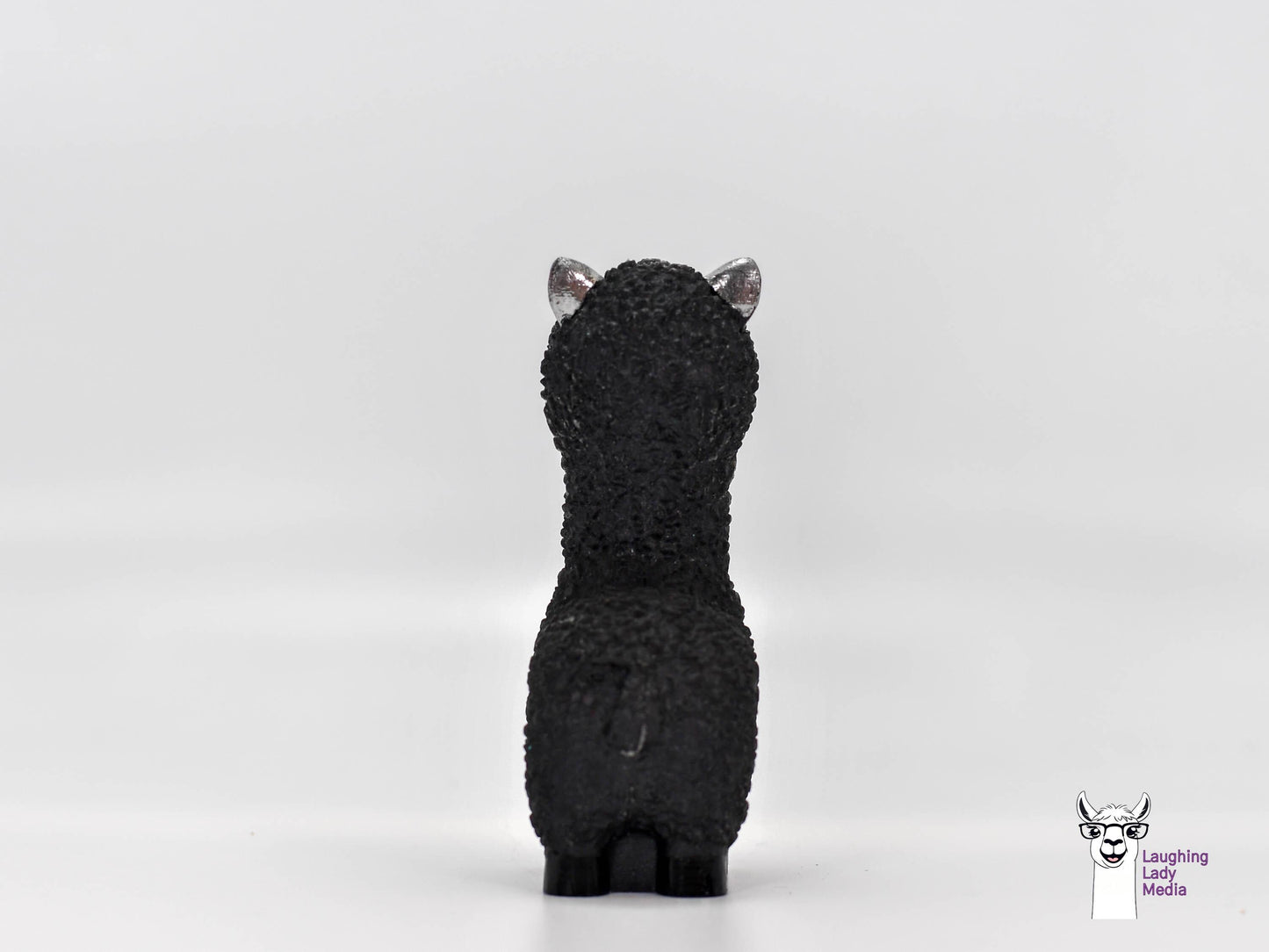 Black Resin Alpaca Figurine Handmade Silver Face Llama for Home Accent