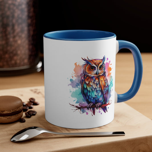 Artisan Owl Mug - Handcrafted Watercolor Design - 11oz Cup for Art Lovers