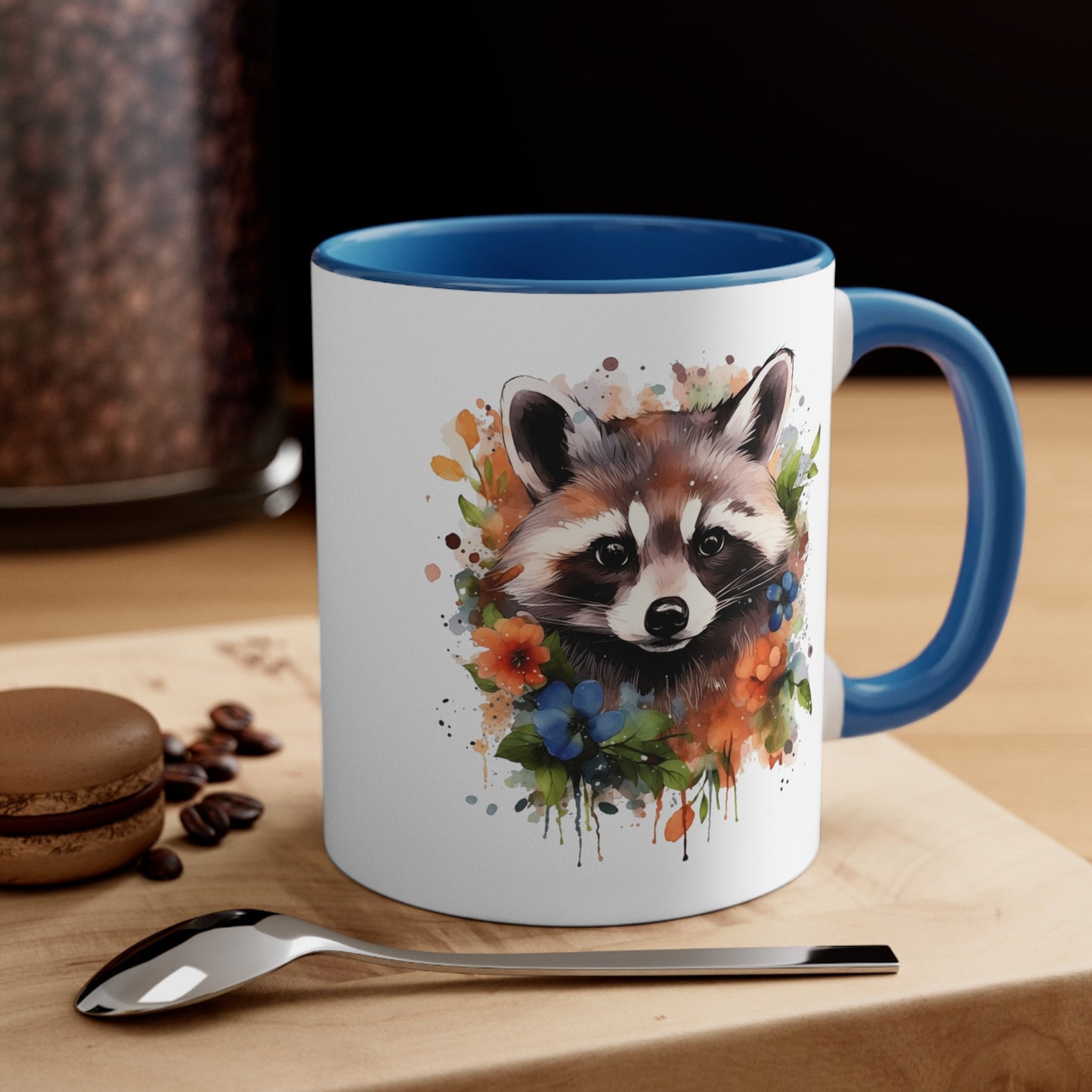 11oz Handmade Raccoon Mug with Watercolor Art - Ceramic Cup for Coffee and Tea