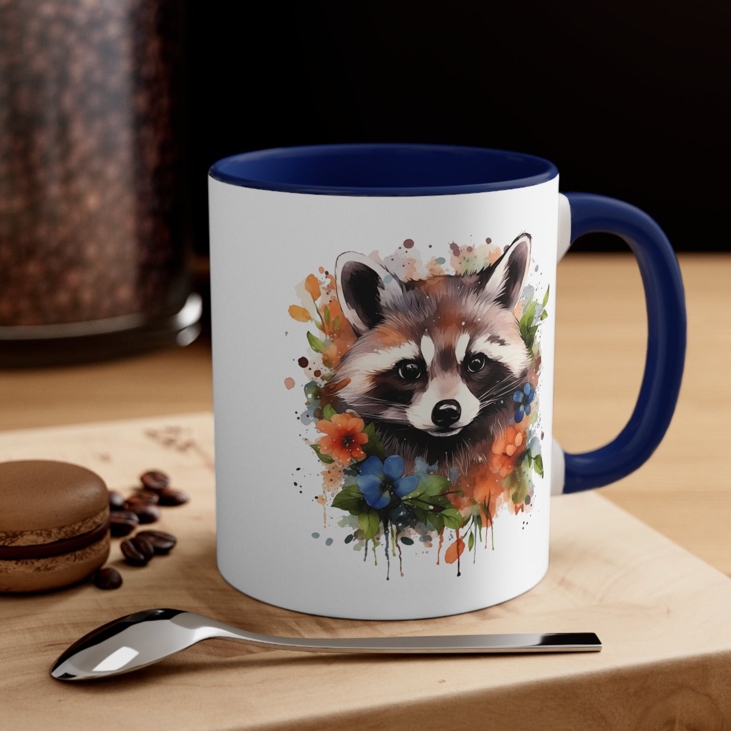 11oz Handmade Raccoon Mug with Watercolor Art - Ceramic Cup for Coffee and Tea