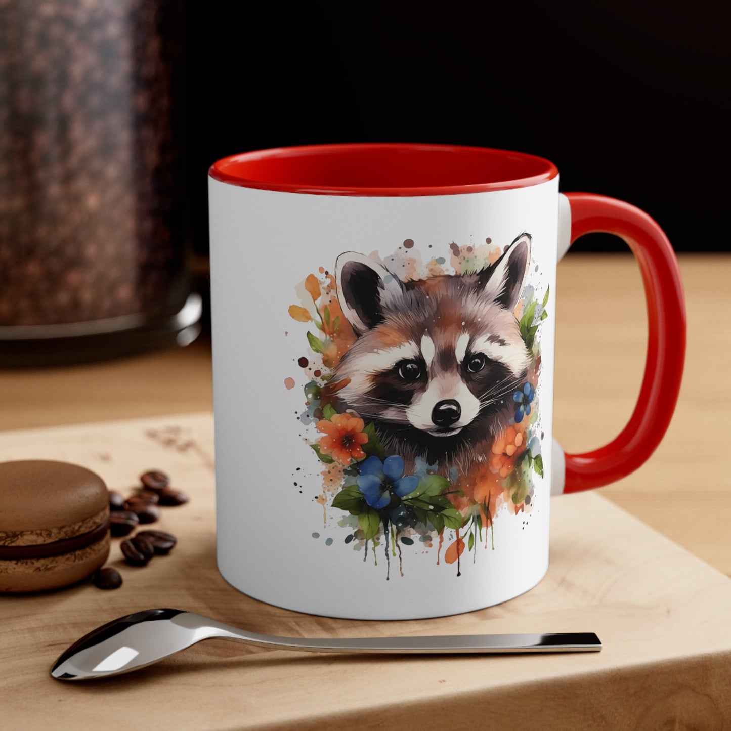 11oz Handmade Raccoon Mug with Watercolor Art - Ceramic Cup for Coffee and Tea