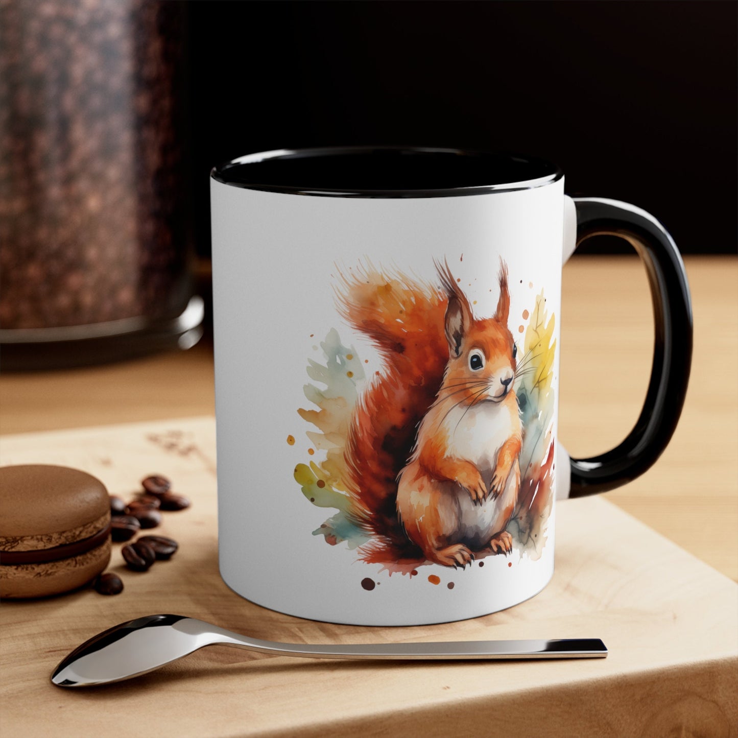 11oz Ceramic Squirrel Mug - Watercolor Design - Unique Artistic Drinkware