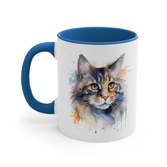 11oz Watercolor Grey Cat Mug - Perfect for Kitty Lovers - Handcrafted Ceramic - TM