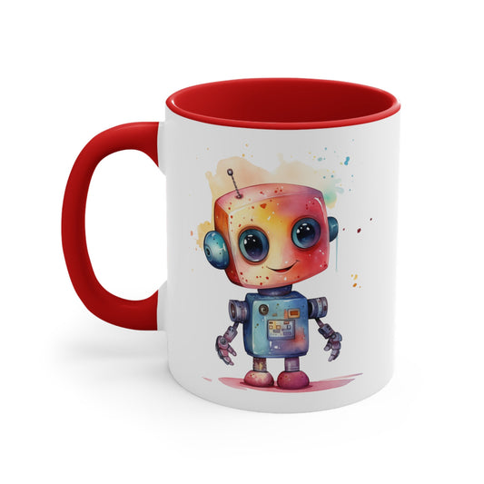 11oz Ceramic Robot Mug - Cute Watercolor Design - Unique Drinkware