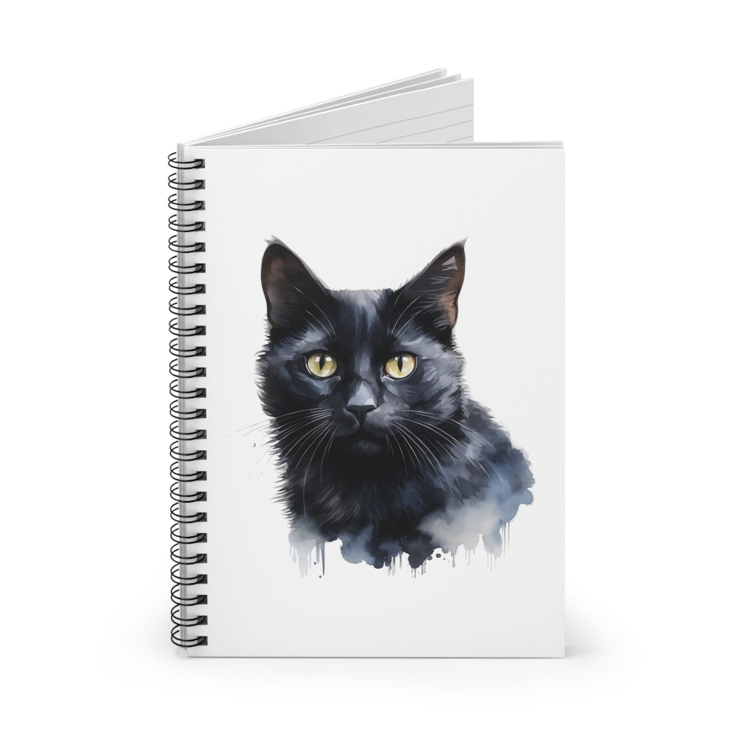 Black Cat Watercolor Journal - Perfect for Creative Writing - Spiral Ruled Notebook