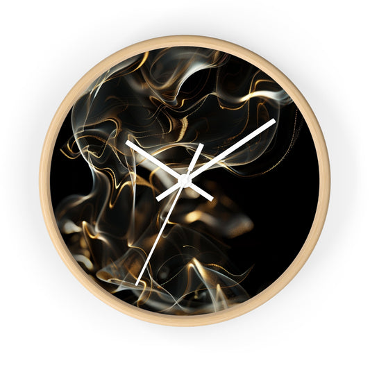 Artistic Golden Wisps and Smoke Wall Clock
