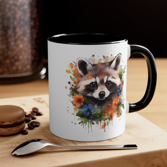 11oz Handmade Raccoon Mug with Watercolor Art - Ceramic Cup for Coffee and Tea