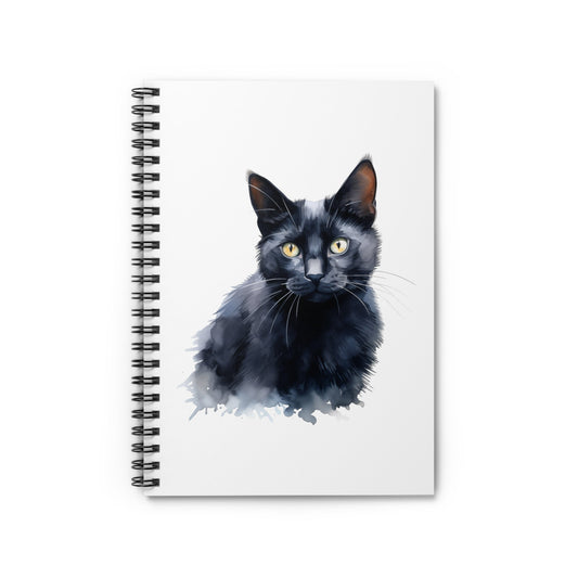 Black Cat Watercolor Journal - Creative Notebook for Artists - Spiral Ruled - Cat Lover Gifts