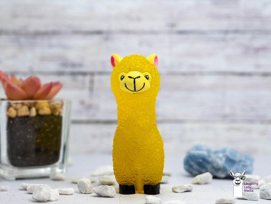 Handmade Sunshine Yellow Alpaca Figurine  Resin Llama Décor in Vibrant Colors