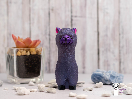 Cute Purple Resin Alpaca  Handmade Colorful Llama Home Décor Accent