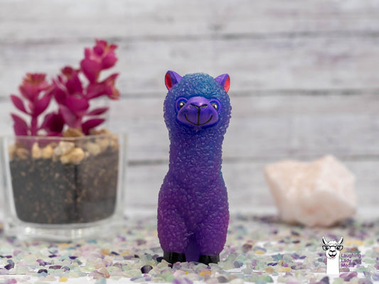 One-of-a-Kind Purple and Blue Alpaca Figurine  Handmade Resin Llama Gift