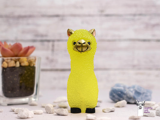 Sunshine Yellow & Gold Resin Llama  Cute Hand-Painted Alpaca Figurine