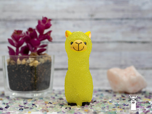 Adorable Yellow Resin Llama  Hand-Painted Alpaca Figurine