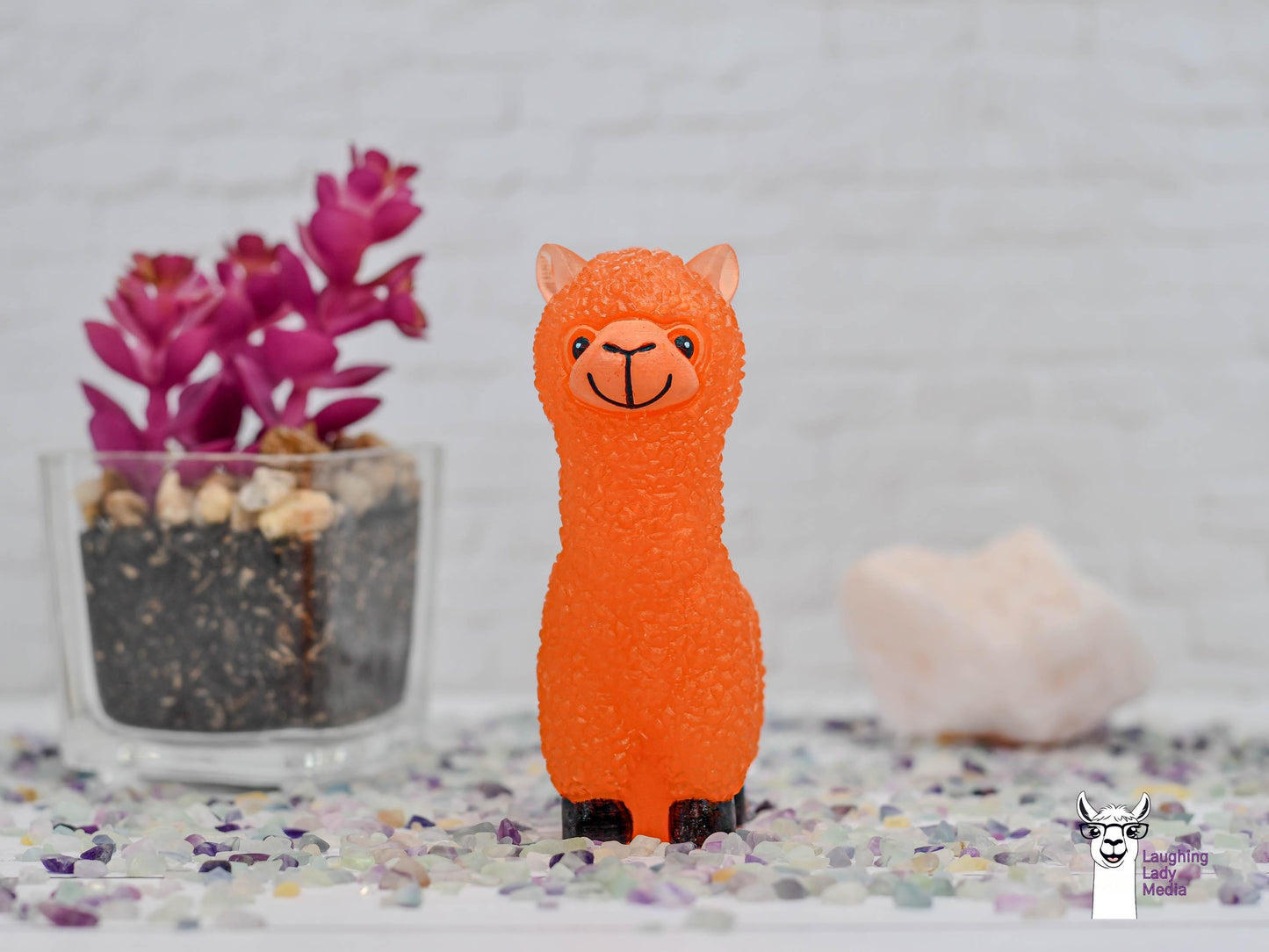Unique Orange Llama Figurine  Hand-Painted Resin Alpaca Gift