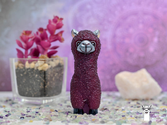 Burgundy and Silver Alpaca Figurine  Unique Hand-Painted Resin Llama Gift