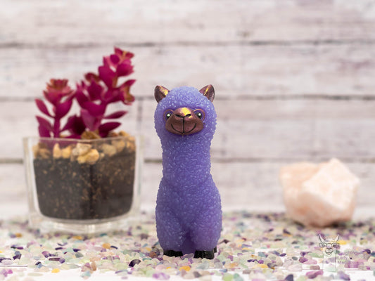 Adorable Alpaca Figurine  Hand-Painted Purple Lavender Resin Llama Gift