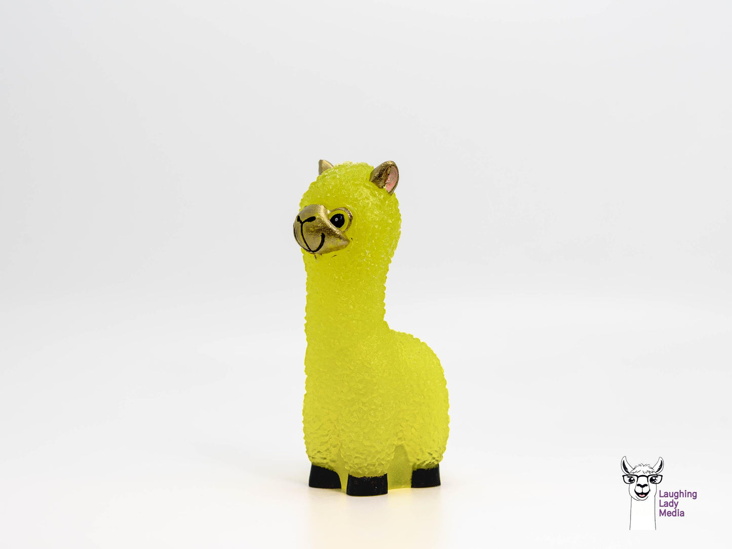 Sunshine Yellow & Gold Resin Llama  Cute Hand-Painted Alpaca Figurine