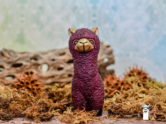Burgundy & Gold Resin Llama Figurine  Cute Handmade Alpaca Home Décor