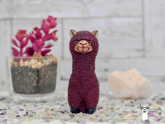 Merlot and Rose Gold Llama Figurine  Unique Resin Alpaca Gift for Home