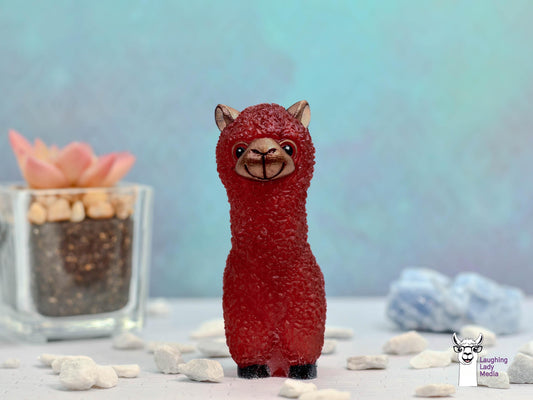 Rustic Red & Rose Gold Resin Llama  Handmade and Adorable Alpaca Figurine