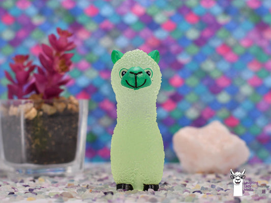 Glow-in-the-Dark Green Resin Llama  Unique Handmade Alpaca Figurine Gift