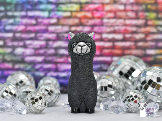 Black Resin Alpaca Figurine  Handmade Silver Face Llama for Home Accent