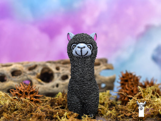 Unique Black and Grey Llama  Handmade Resin Alpaca Figurine for Décor