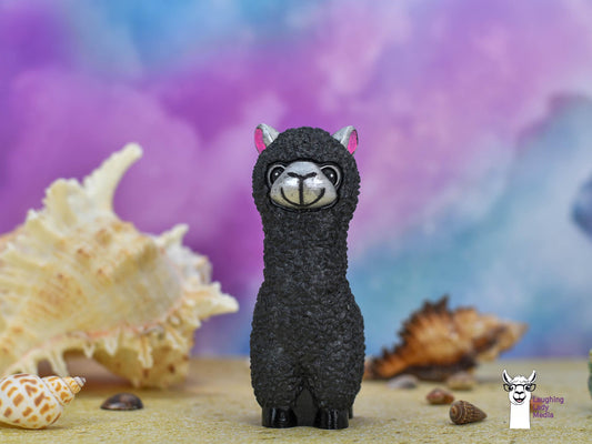 Unique Black and Silver Resin Alpaca  Hand-Painted Llama Gift for Décor