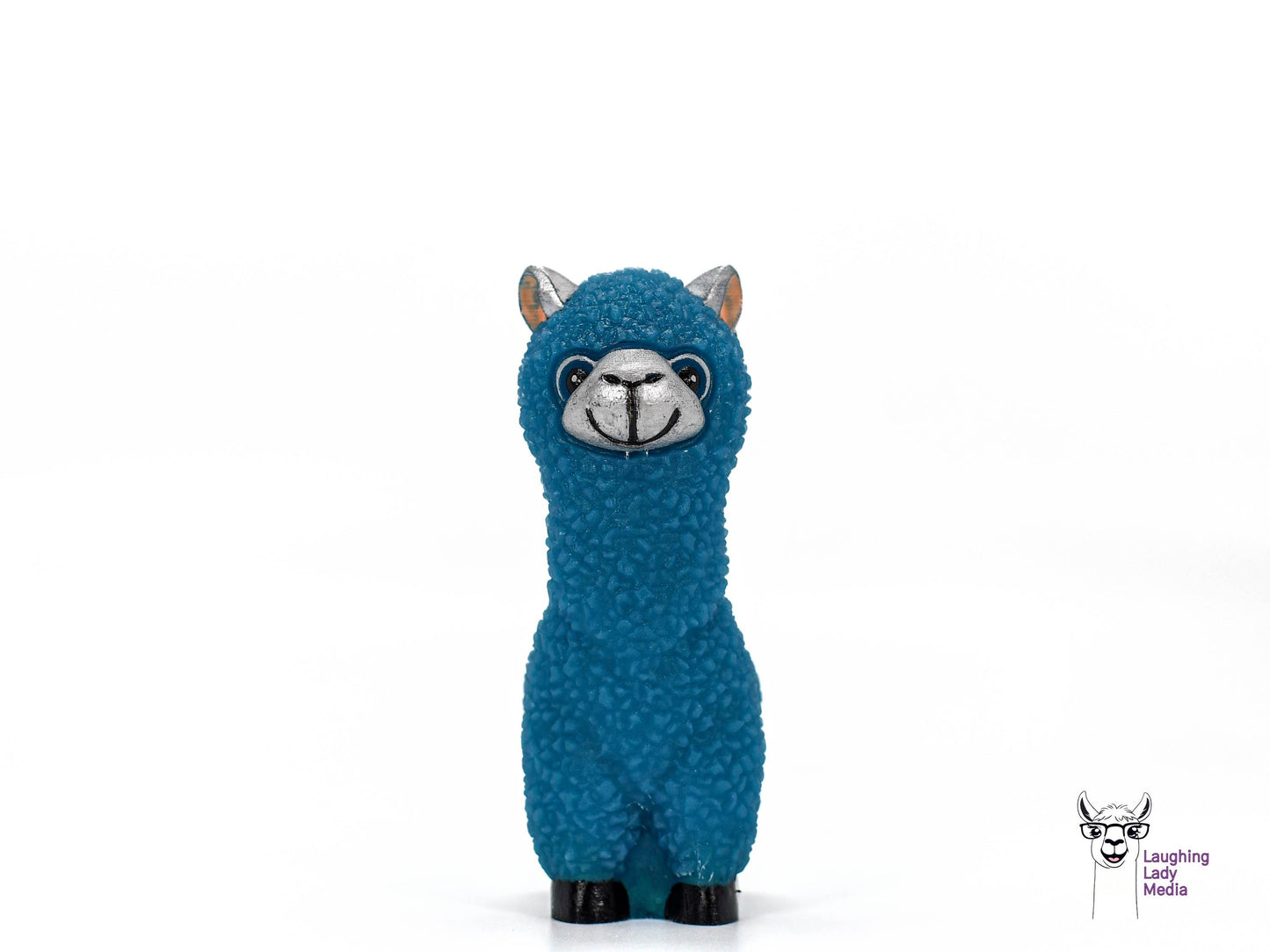 Cute Blue Llama with Silver Face Figurine  Colorful Handmade Resin Art for Home Décor