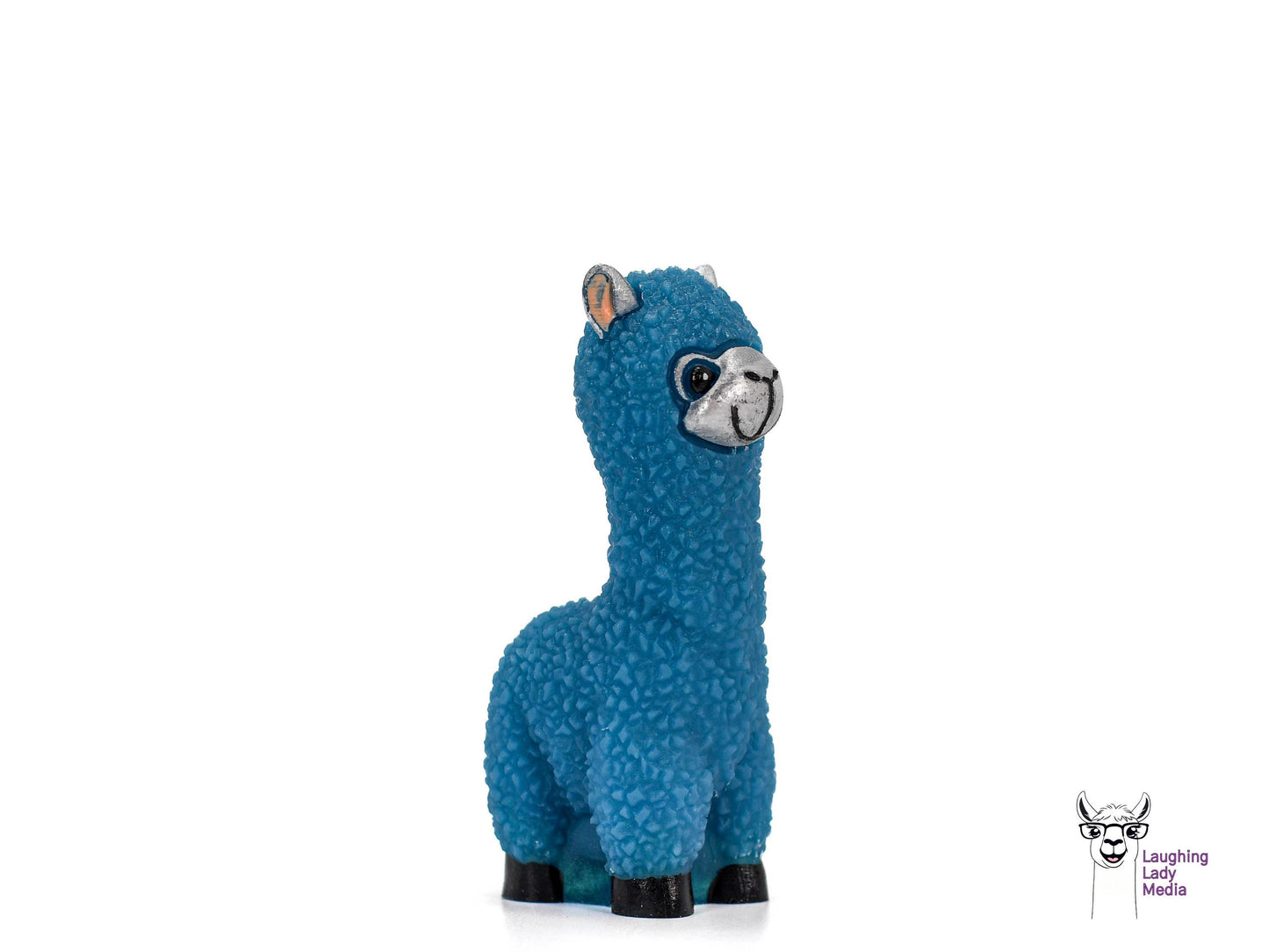Cute Blue Llama with Silver Face Figurine  Colorful Handmade Resin Art for Home Décor