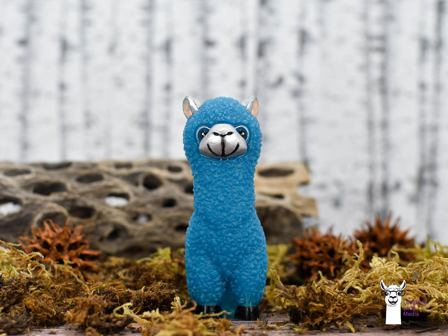 Cute Blue Llama with Silver Face Figurine  Colorful Handmade Resin Art for Home Décor