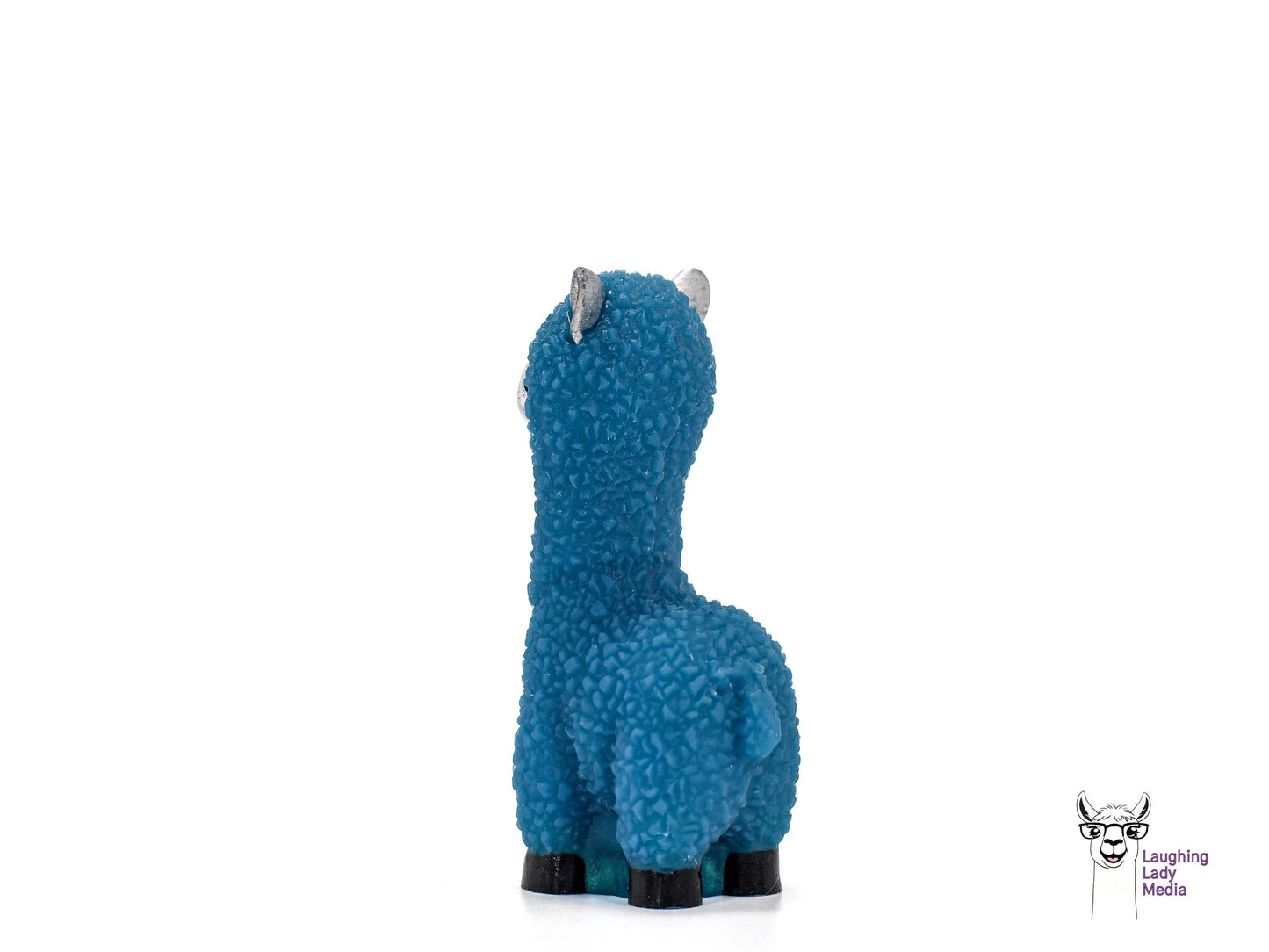Cute Blue Llama with Silver Face Figurine  Colorful Handmade Resin Art for Home Décor