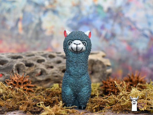 Dark Blue Handmade Resin Alpaca  Cute Llama Figurine for Home Accent
